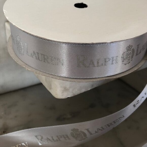 RALPH LAUREN Monogram Silver Gray Satin Ribbon Roll RARE @ 15 ft Spool N… main image 8